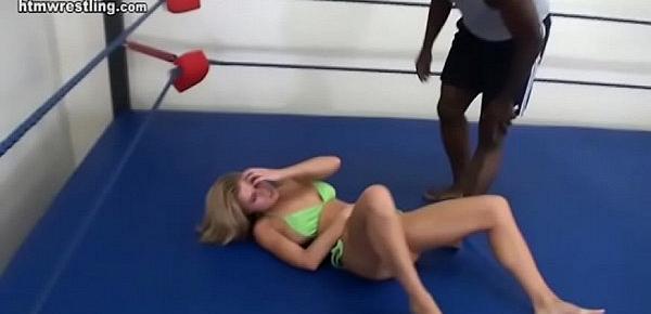  Blonde vs Black Guy Maledom Interracial Mixed Wrestling